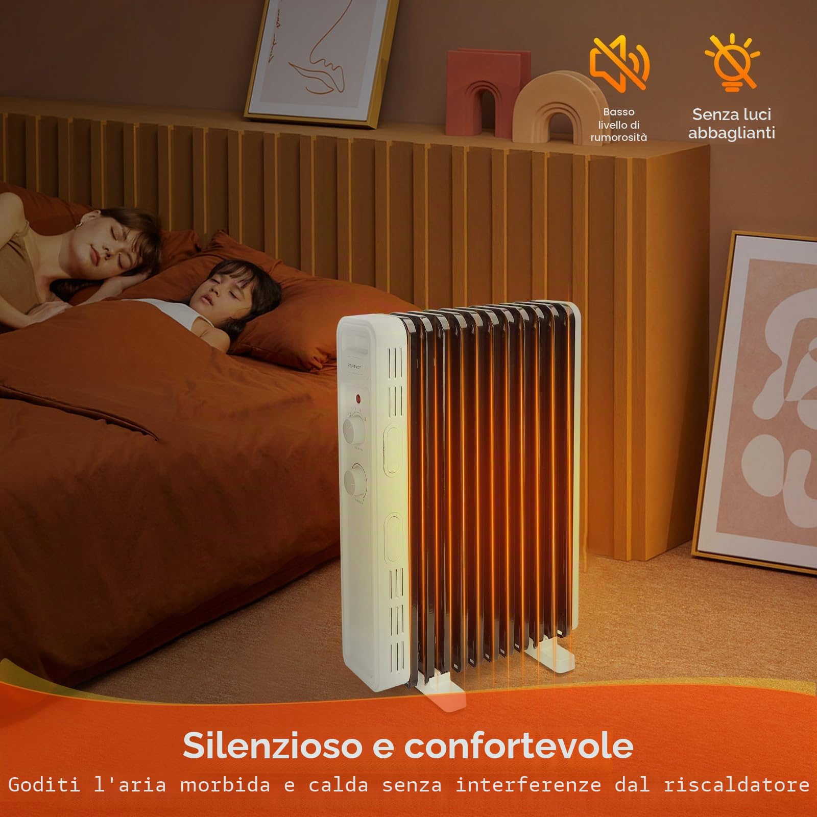 AIGOSTAR LUKE- radiatore ad olio elettrico, 11 Elementi, 2300 W. Termostato Regolabile, 3 Impostazioni di Calore, Risparmio Energetico, Protezione da Surriscaldamento e Antiribaltamento, 20mq