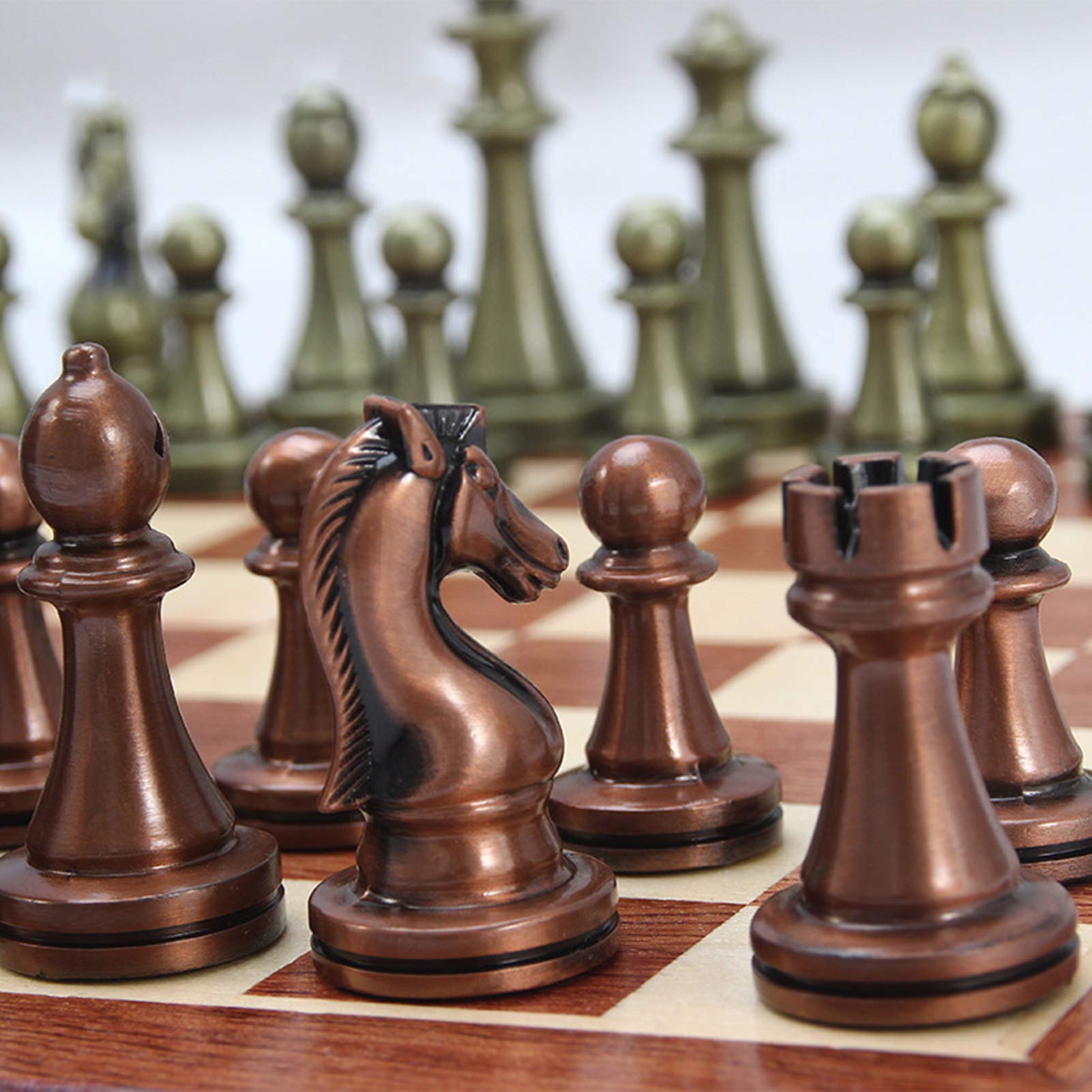 Set di Scacchi Set di Scacchi Pieghevole Portatile per Adulti e Bambini, Gioco da Tavolo in Lega e Noce da 11,69 Pollici con Scatola di Immagazzinaggio (A)