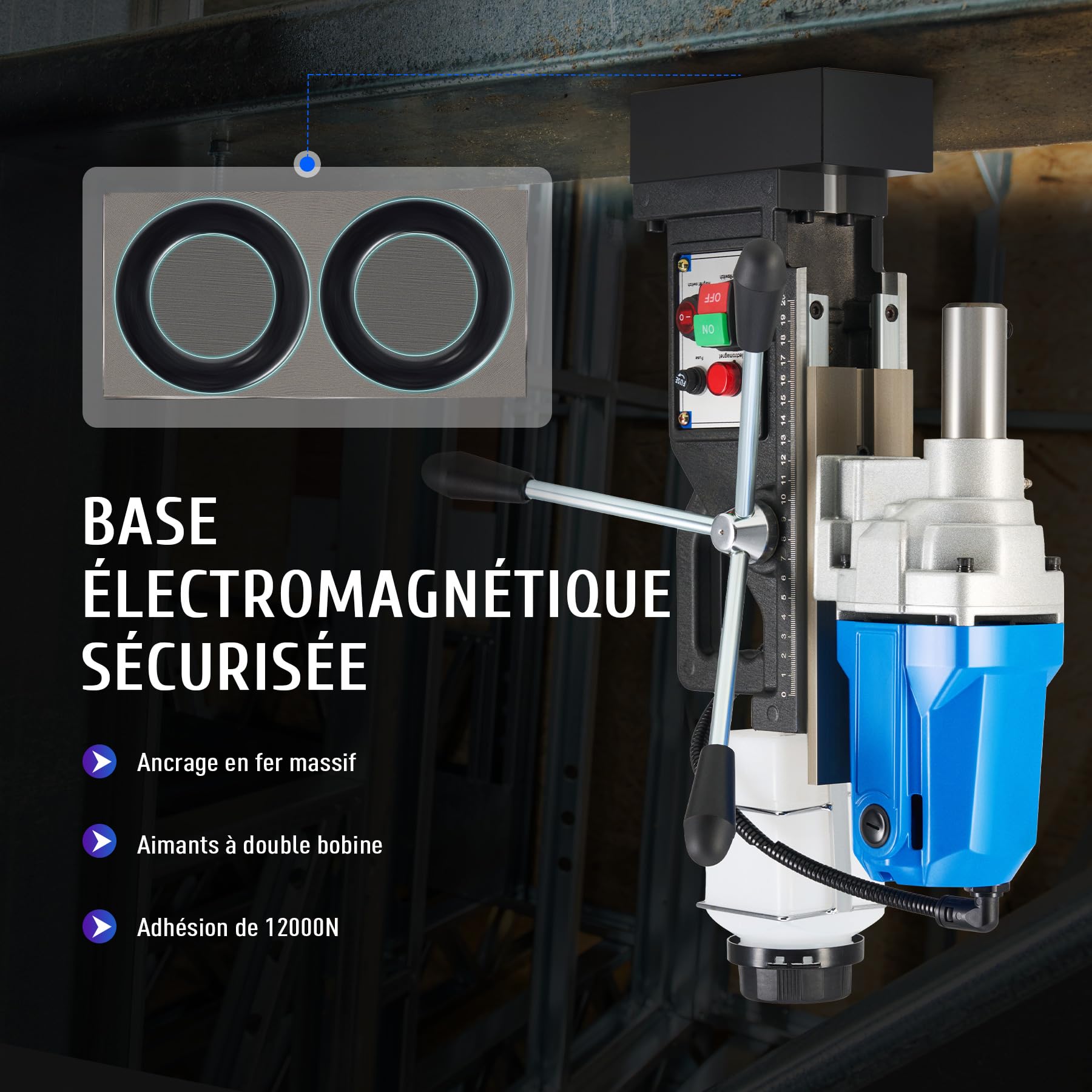 ZELCAN 1100W Perceuse Magnétique Portable Diamètre 40mm Profondeur 50mm Moteur en Cuivre Perceuse à Colonne Électrique 550 tr/min avec Base Électromagnétique 12000 N