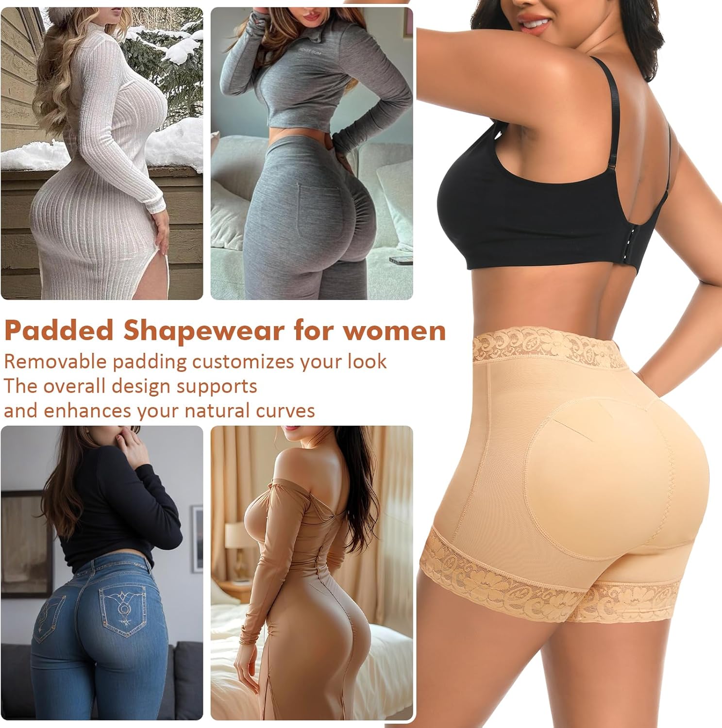 Werena Butt Lifting Shapewear Padded Underwear for Women Tummy Control Shorts Booty Pads Panties Lace Panty Girdle - Image 6