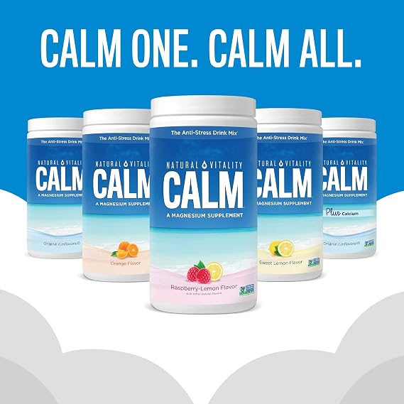 Natural Vitality Calm, The Anti-Stress Drink Mix, Magnesium Supplement Powder, Raspberry Lemon - 20 ounce