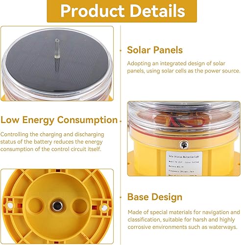 Miniatura 3 de Luz de baliza, luz lateral de energía solar IP68 impermeable LED barco marino muelle barcaza seguridad faro luz intermitente 360  iluminación
