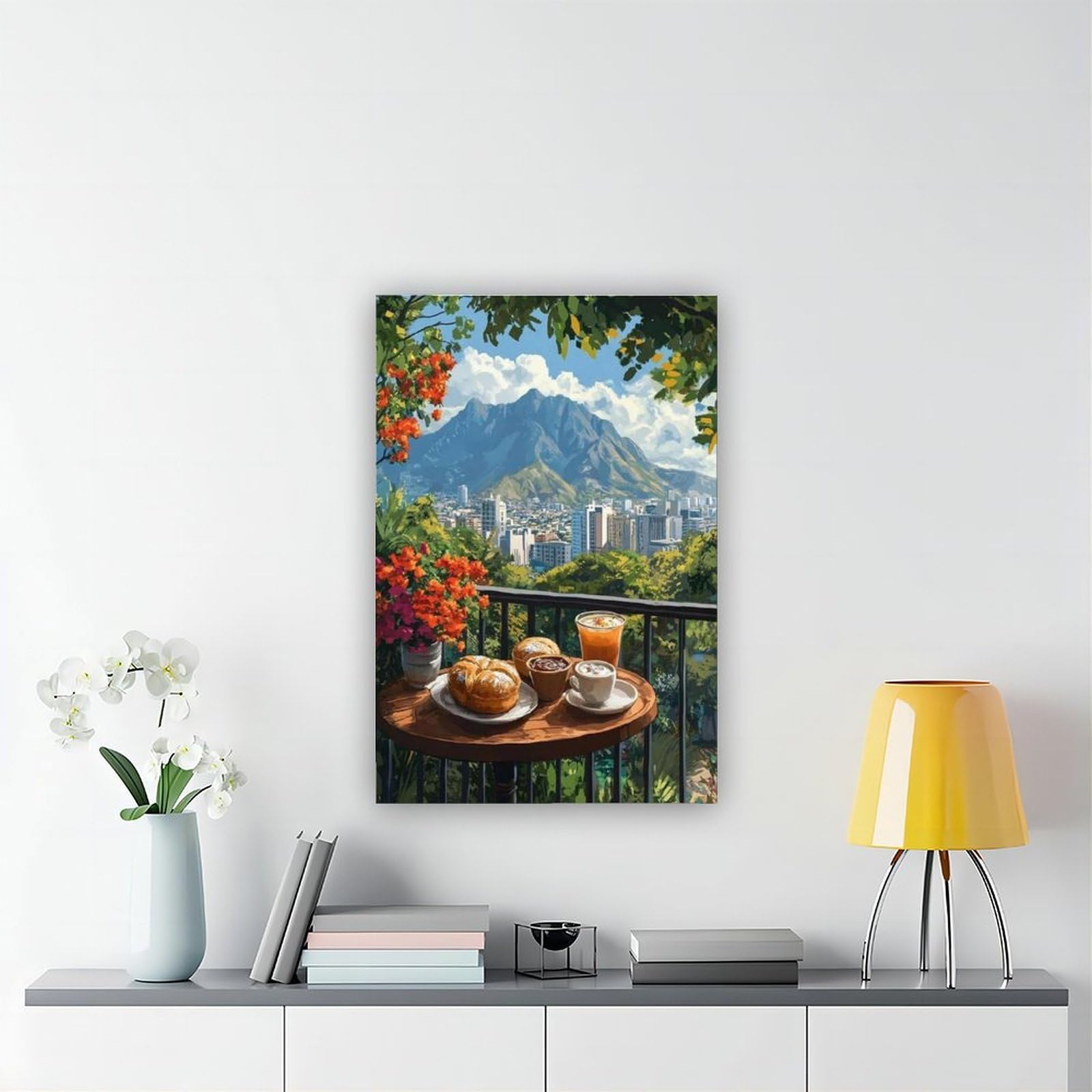QOTOPGPG Poster su tela con vista sul balcone di Pan Dulce Breakfast, Monterrey, decorazione per camera da letto, ufficio, stanza, regalo, 40 x 60 cm