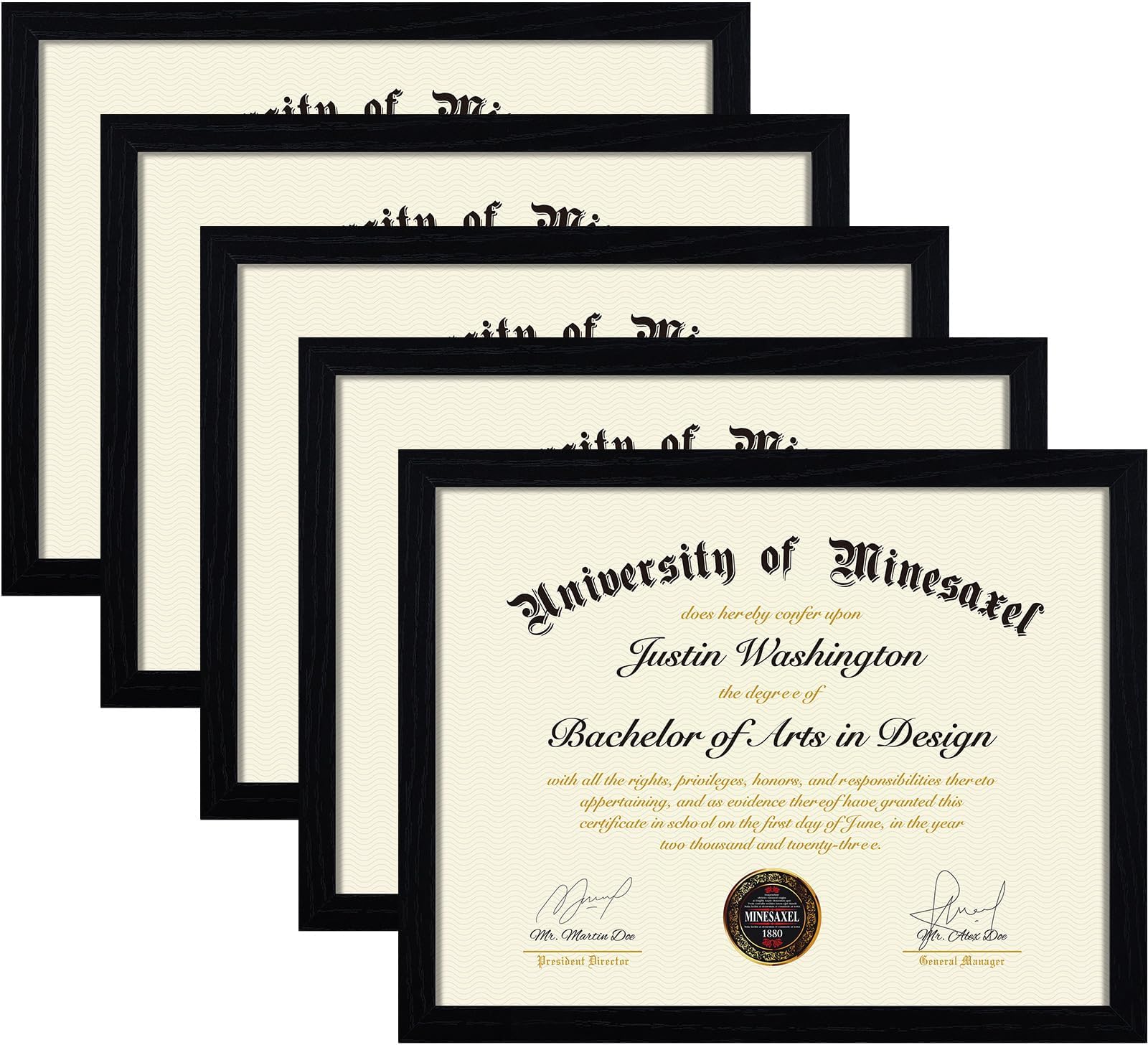 8.5 x 11 Picture Frame Fits 8.5 by 11 Certificate Award Degree Document, 8.5x11 Black Diploma Frames 5 Pack for Wall or Tabletop Display