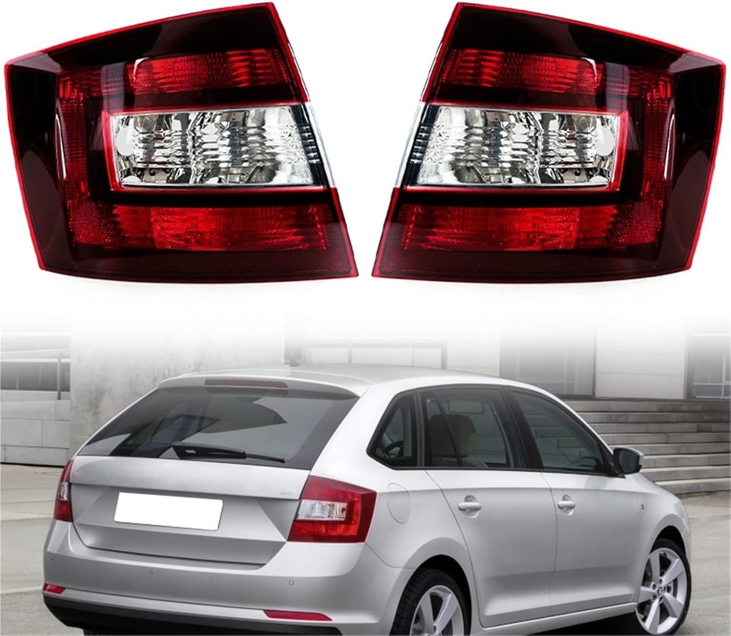 Car Tail Light Cover No Bulb Compatible with Skoda Spaceback 2014 2015 2016 2017 2018 2019 Tail Driving Brake Taillight Warning Signal Lamp(Black Left)