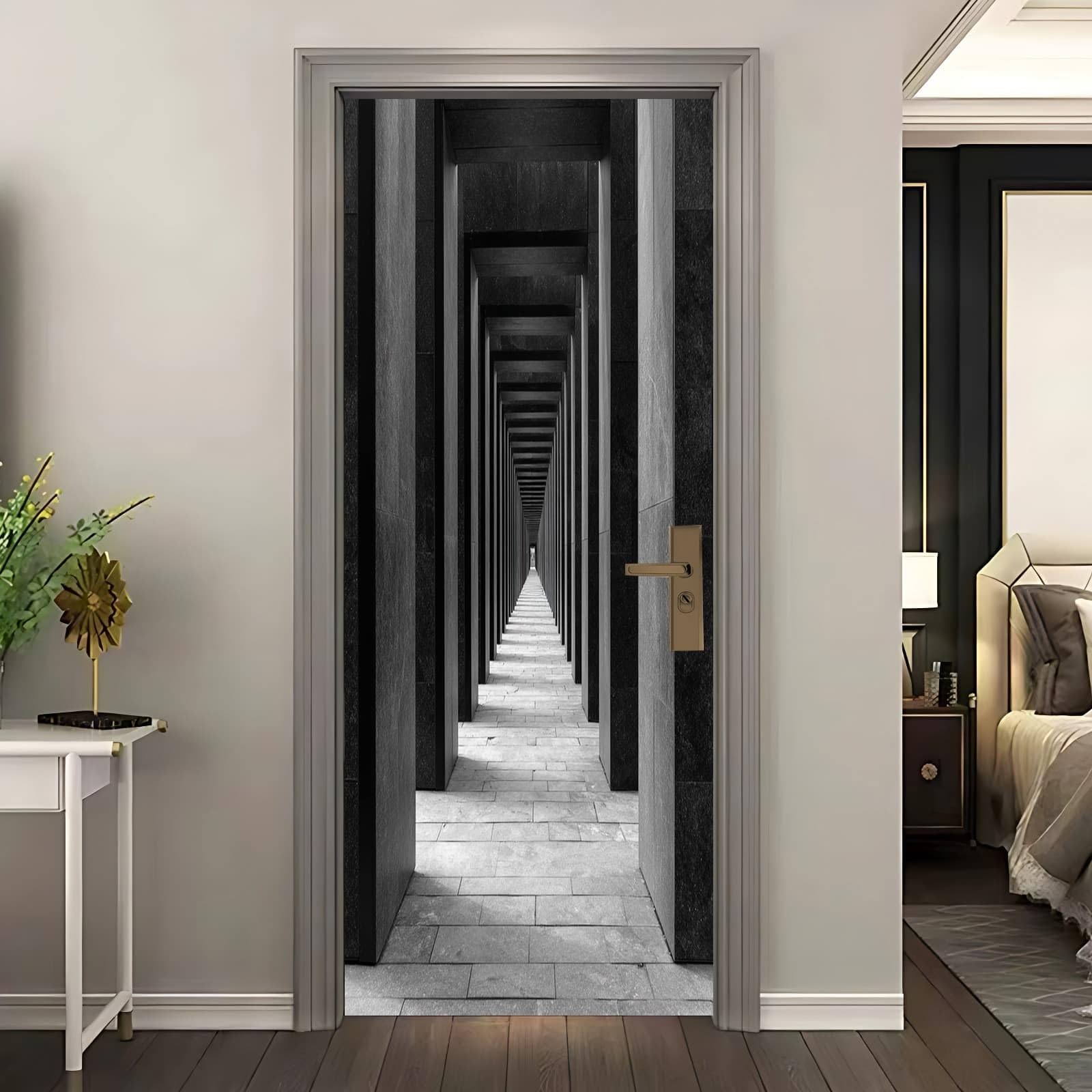 Sticker mural porte 85x205 noir poster autocollant salon chambre
