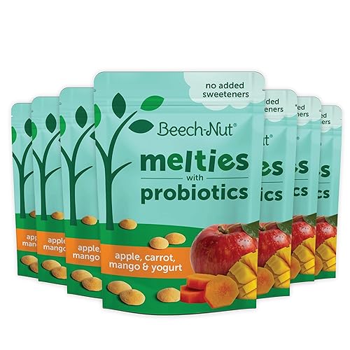 Beech-Nut Probiotic Melties - Bocadillos derretidos para bebés y niños pequeños, yogur de manzana, zanahoria y mango, 1 onza (paquete de 7)