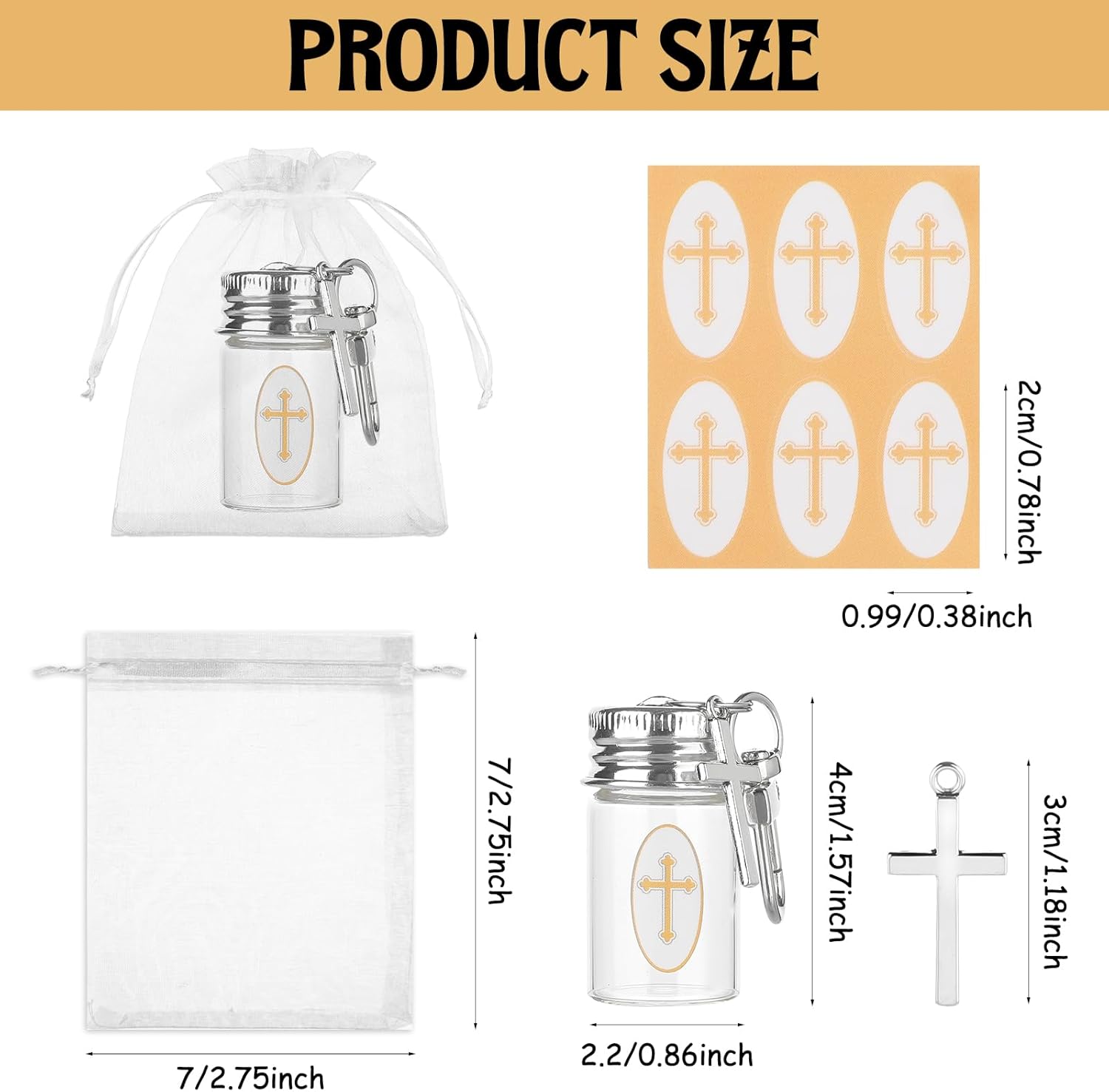 36Sets Holy water Bottles Catholic Clear Holy water Container 7ml Agua Bendita with Holy Water Keychain Vial Crucifix and Sticker for Christian First Communion Gift Church Wedding Baptism