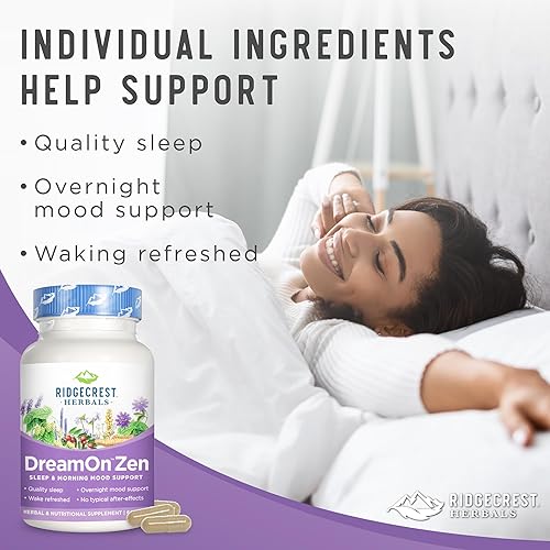 Miniatura 7 de Ridgecrest Herbals DreamOn Zen, suplemento de apoyo para dormir, sin melatonina, magnesio, 5-HTP, lavanda, manzanilla, valeriana, bálsamo de limón