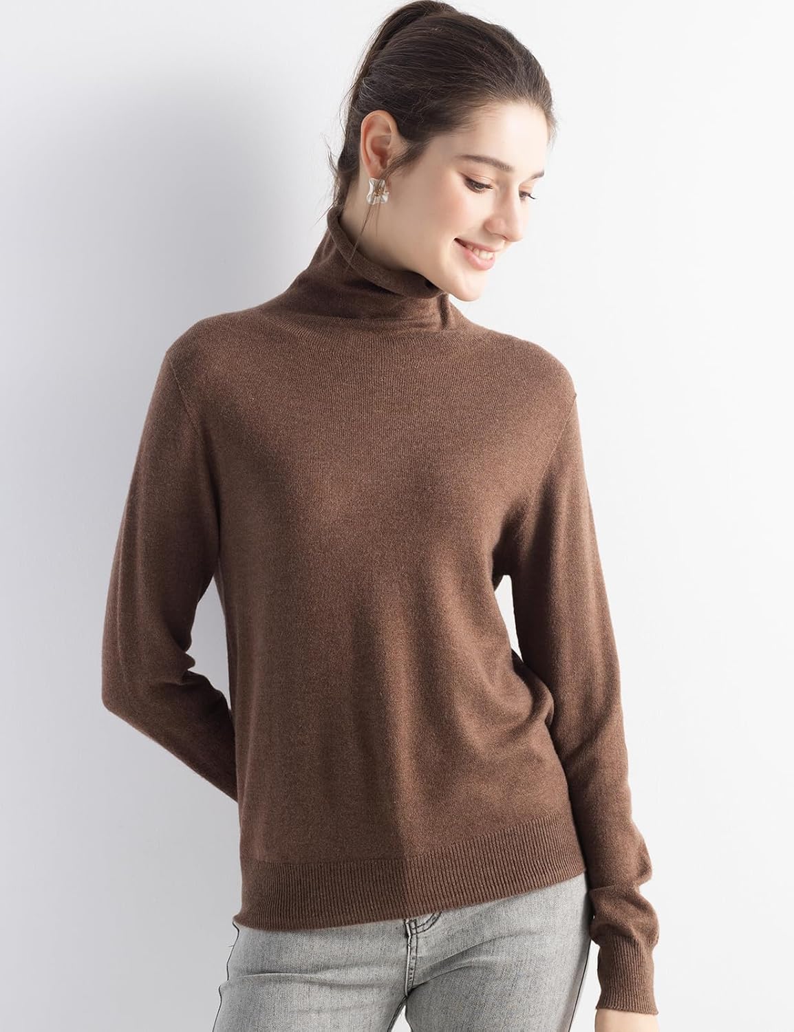 Women's Merino Wool Blend Sweater Fall Winter Turtleneck Long Sleeve First-Line Ready to Wear Seamless Knit Sweater - Image 3