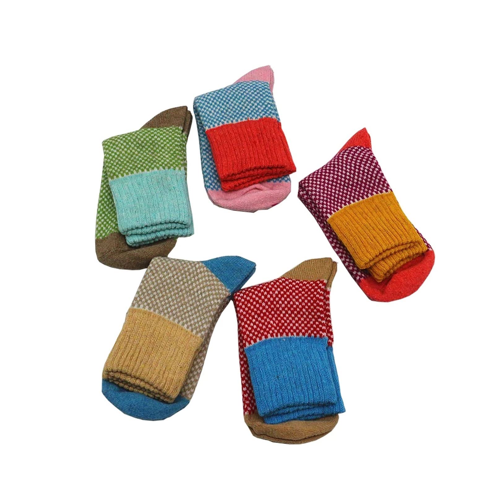 Chaussettes en laine à treillis Harajuku pour femme | Pack de 5 paires d'hiver haut de gamme