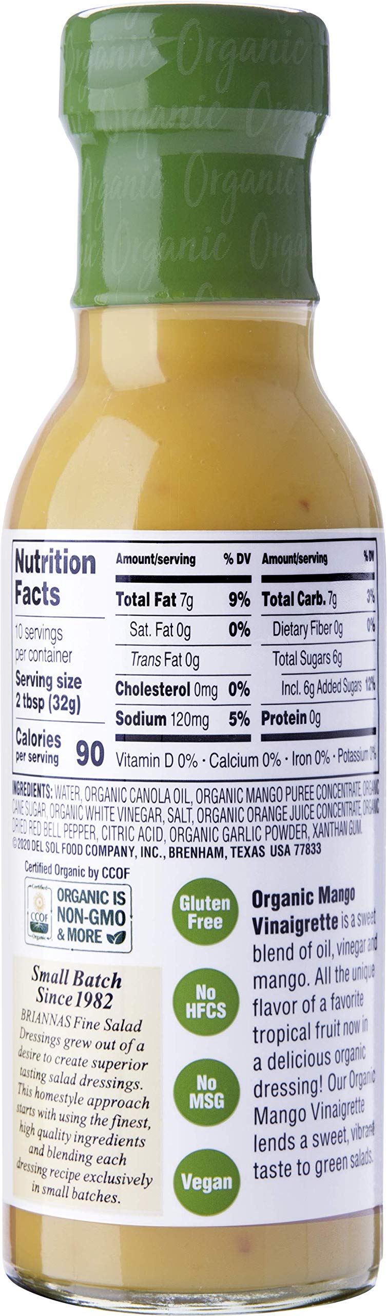 BRIANNAS Organic Mango Vinaigrette Dressing, 10 Fl Oz GLUTEN Free