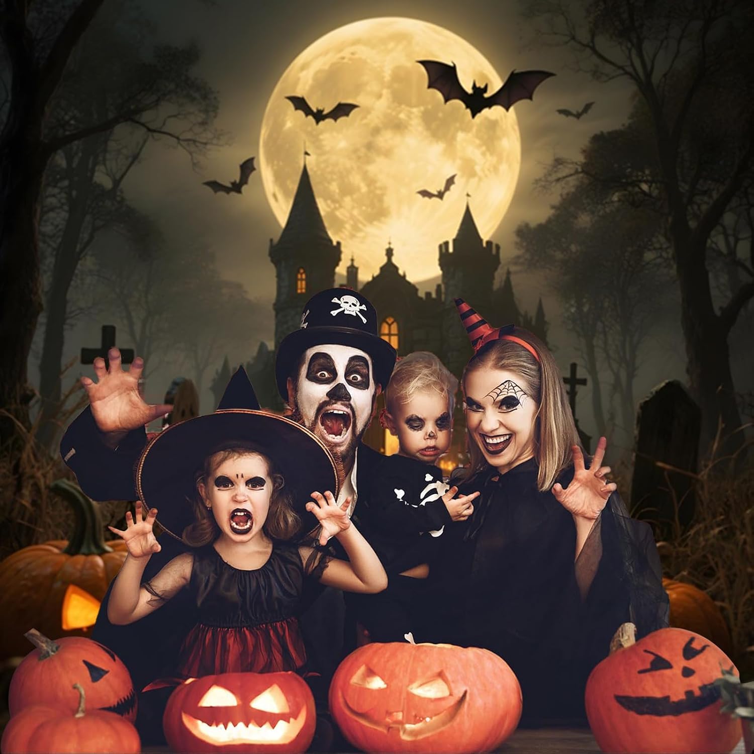 10x10ft Halloween Backdrop for Photography Full Moon Night Spooky Castle Halloween Backdrops for Photoshoot Background Haunted Forest Hallows' Eve Decorations Photo Video Studio Props