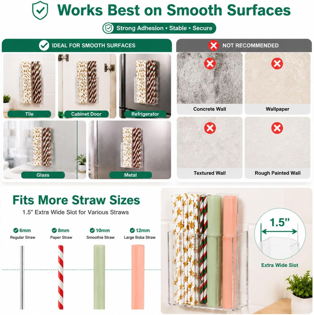 Straw Holder for Cabinet Door, 1.5-Inch Wide Acrylic Organizer, 2 Pack