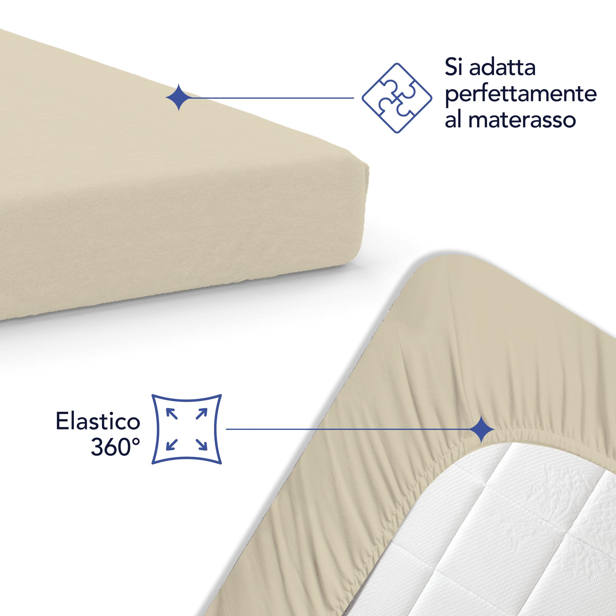 Dreamzie Lenzuolo Con Angoli Matrimoniale Cotone 160x200 cm, 100% Cotone Jersey Elasticizzato - Beige - Oeko-Tex Certificato e Ipoallergenico