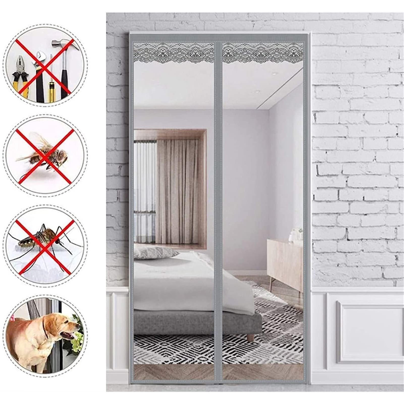 Magnetyczna moskitiera bez użycia rąk, 71 × 87 cali, automatyczne zamykanie, zasłona z siatki o wysokiej przepuszczalności światła na werandę, patio i balkon.