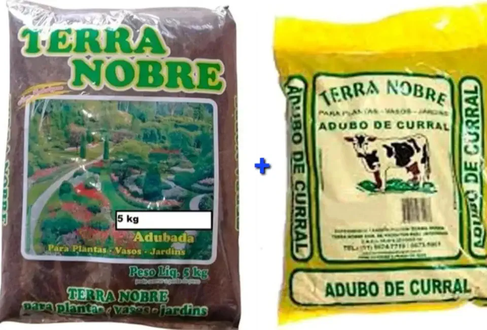 Kit Terra Adubada 5Kg + Adubo Orgânico de Curral 1Kg Terra Nobre - Plantas - Hortas - Plantação
