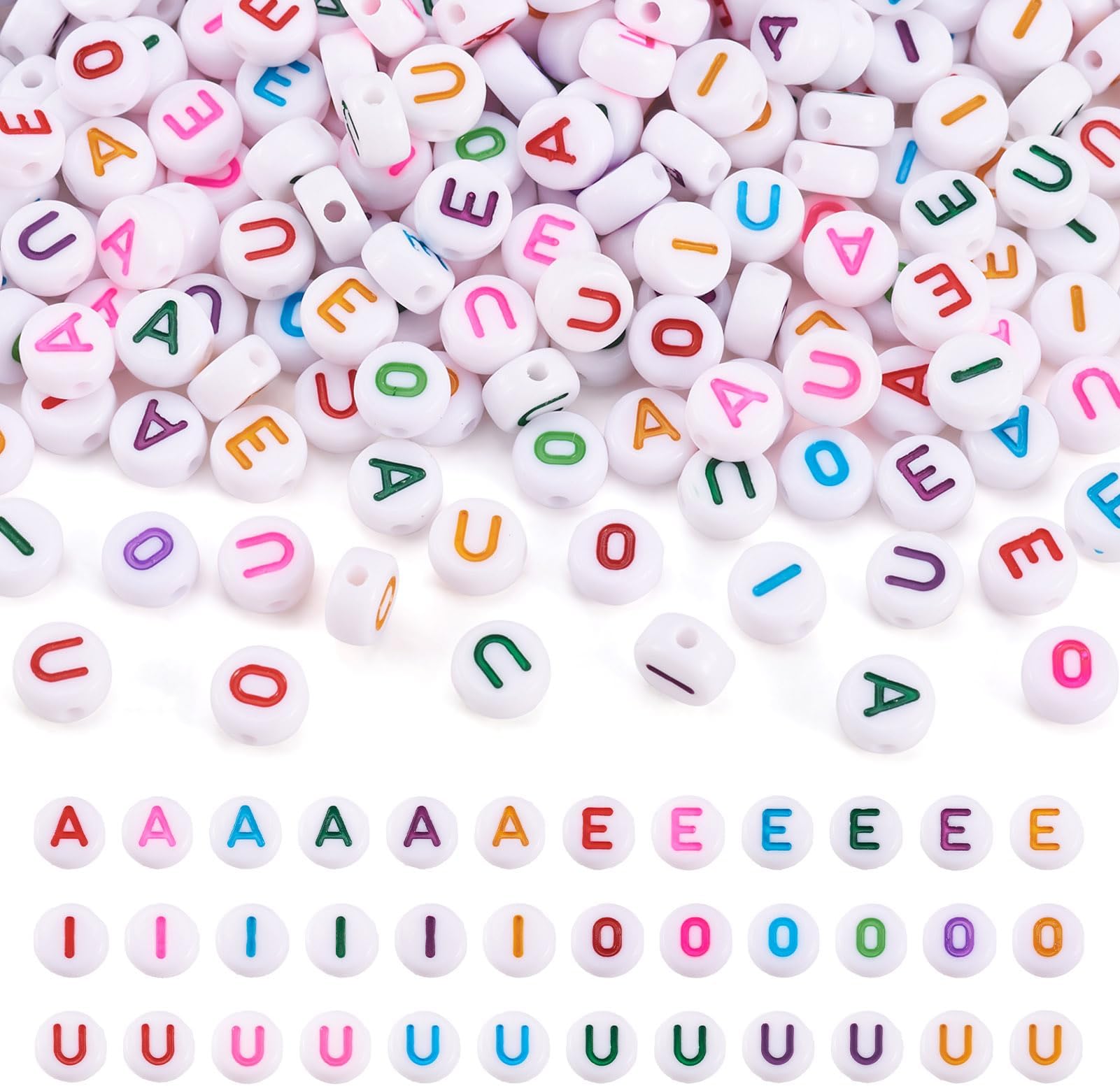 500pcs Flat Round Acrylic Alphabet Beads Initial Letter A E I O U Vowel Beads for Bracelets Necklaces DIY Jewelry Making