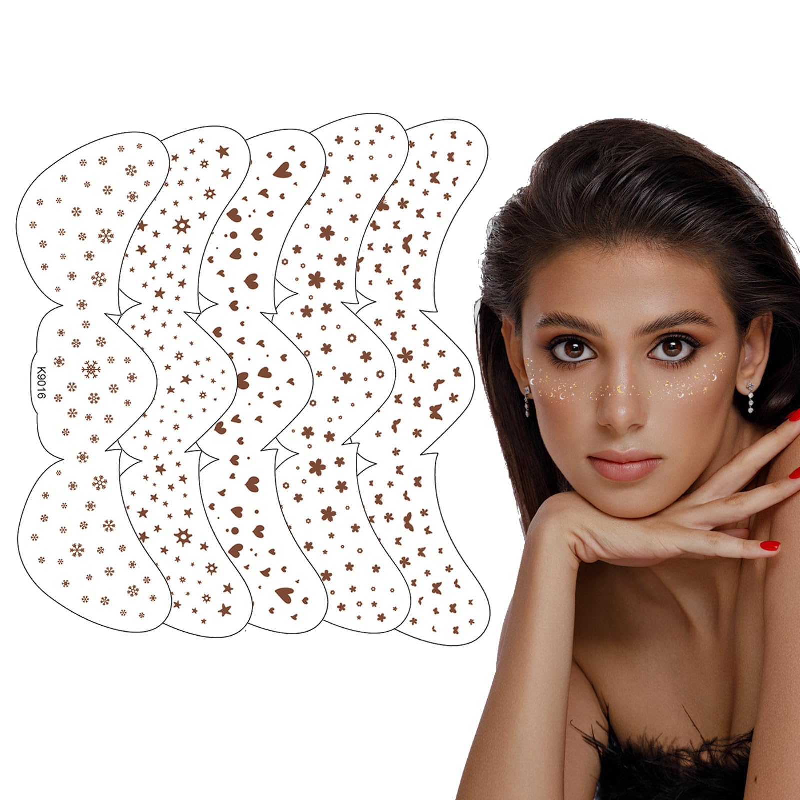 Face Tattoo Glitter Freckles Face Tattoo 5PCS Face Glitter Makeup Speckles Glitter Metallic Freckle Tattoos