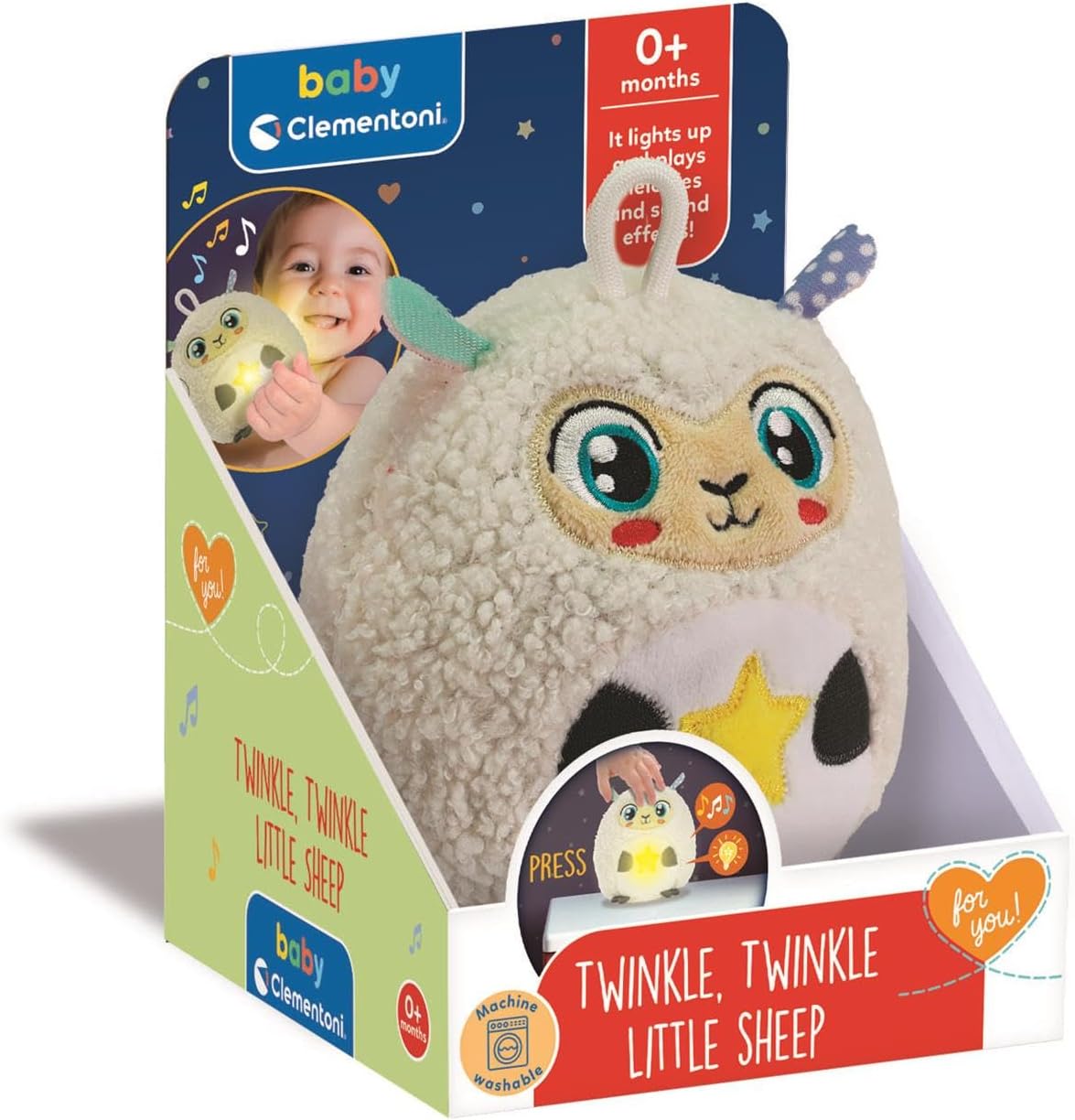 Clementoni Baby for You Twinkle Twinkle Little Sheep Night Light for Babies, 0 Month Early Childhood Toy+ Sheep with Soothing Lights and Sounds Relaxing, Support for Peaceful Sleep, 17499