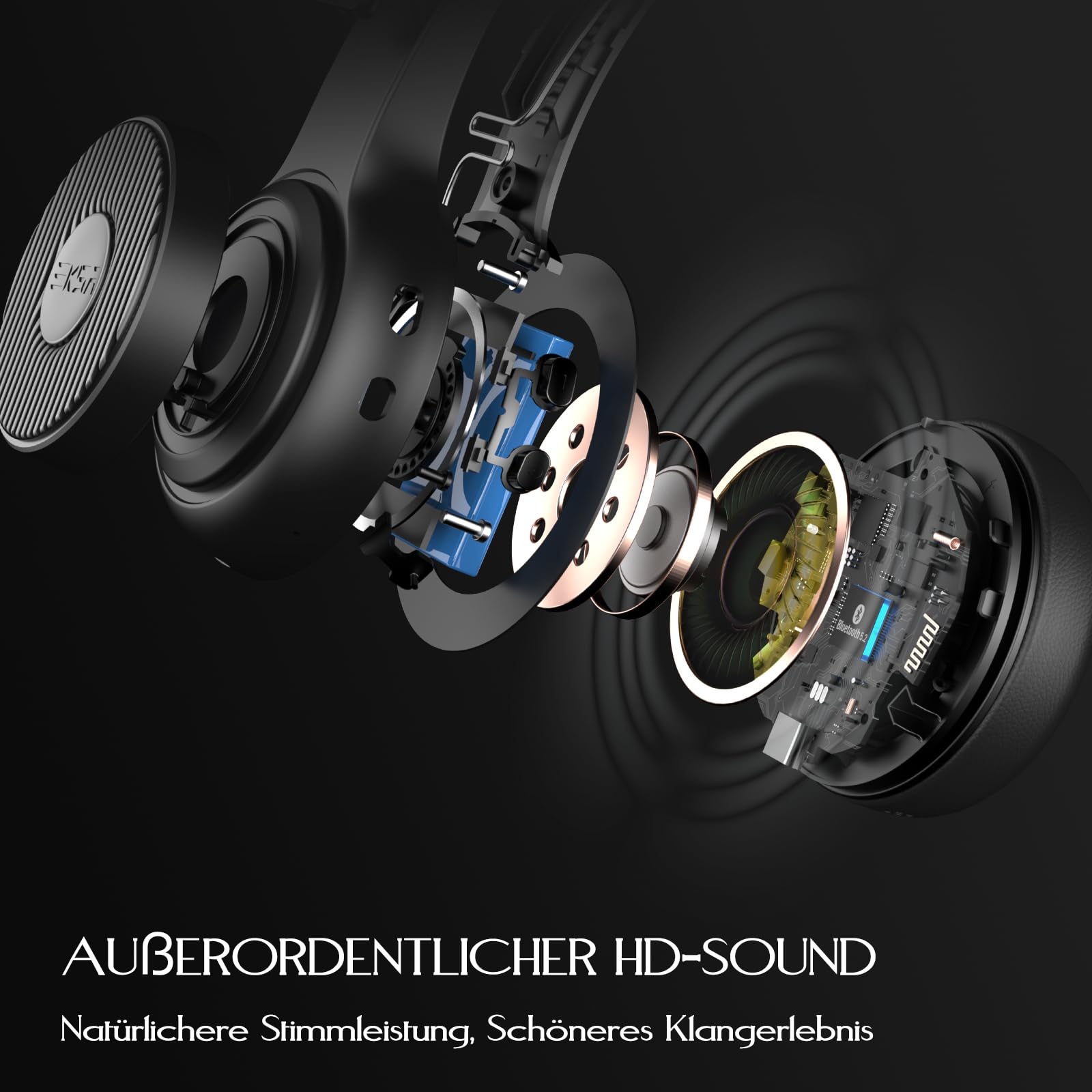 EKSA H16 Wireless Headset, Bluetooth 5.2 Headset mit Mikrofon & USB Dongle [Bis zu 55 Stdn & 15 Meter Reichweite] Kopfhörer Kabellos mit AI Noise Cancelling Mic für PC Skype Zoom Laptop BüroTelefon