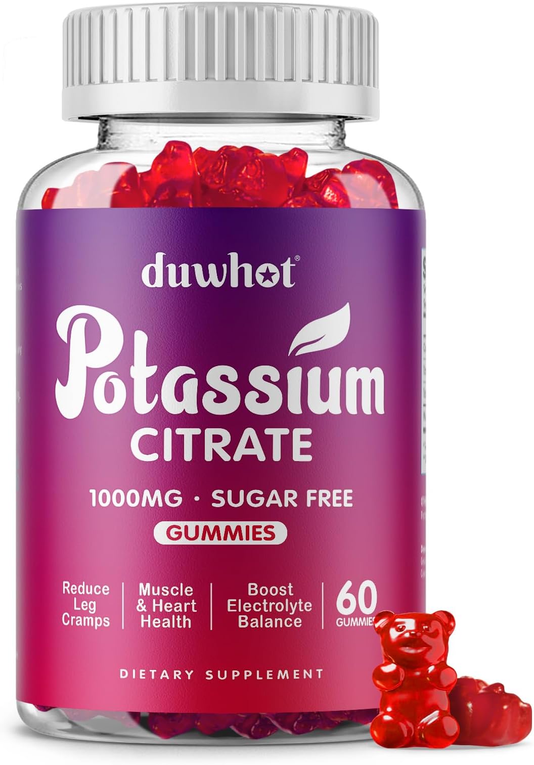 duwhot Potassium Citrate 1000mg Gummies, Potassium Supplement for Adults Women & Men, Support Leg Cramps & Muscle Health, 60 Chewables