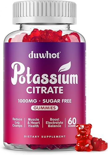 Gomitas de citrato de potasio de 1000 mg, suplemento de potasio para adultos, mujeres y hombres, ayuda a calambres en las piernas y la salud