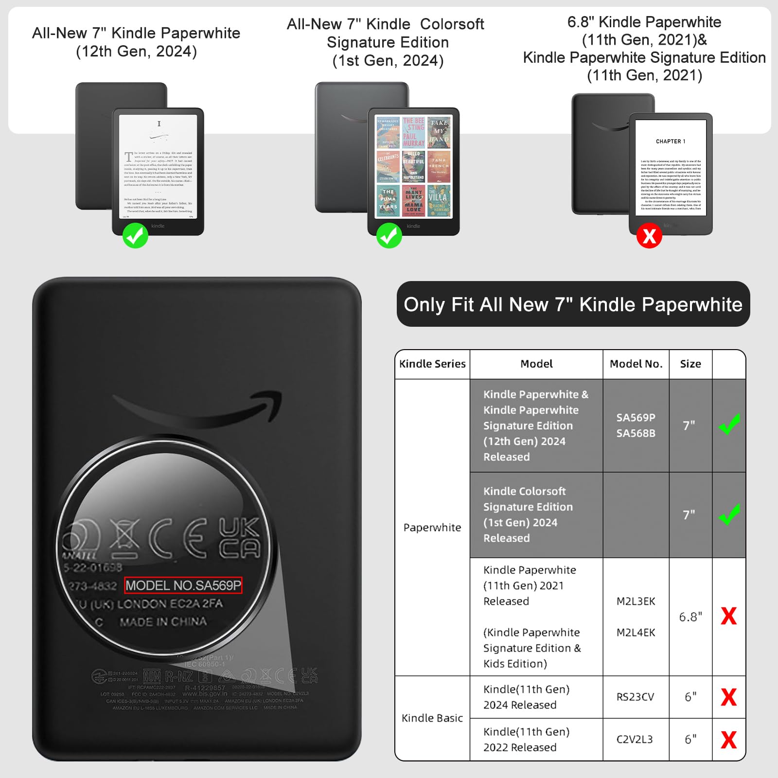 Schutzhülle für Kindle Paperwhite 12. Generation 2024 und Kindle Colorsoft Signature Edition, 17,8 cm (7 Zoll), leichtes PU-Leder und transparente Hartschale mit Handschlaufe, automatischer