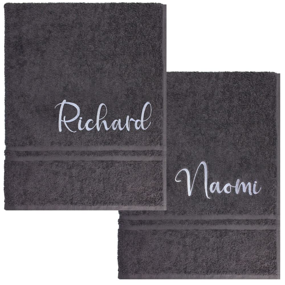Teddyt's Charcoal Grey And Silver Personalised His & Hers Charcoal Grey & Silver Bath Towels Gift Set