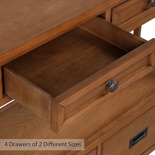 Miniatura 5 de Mesa consola rústica con 4 cajones y estantes, armario de cocina vintage de madera para almacenamiento, pasillo, vestíbulo con estantes de Marrón