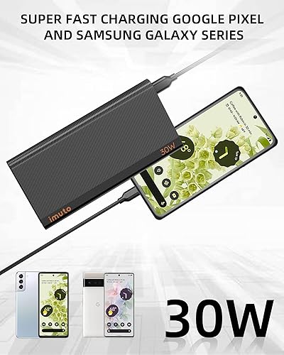 Miniatura 8 de imuto Cargador portátil delgado, banco de energía listo para viajar de 10000 mAh, batería de carga de alta velocidad USB-C de 30 W, cargador de