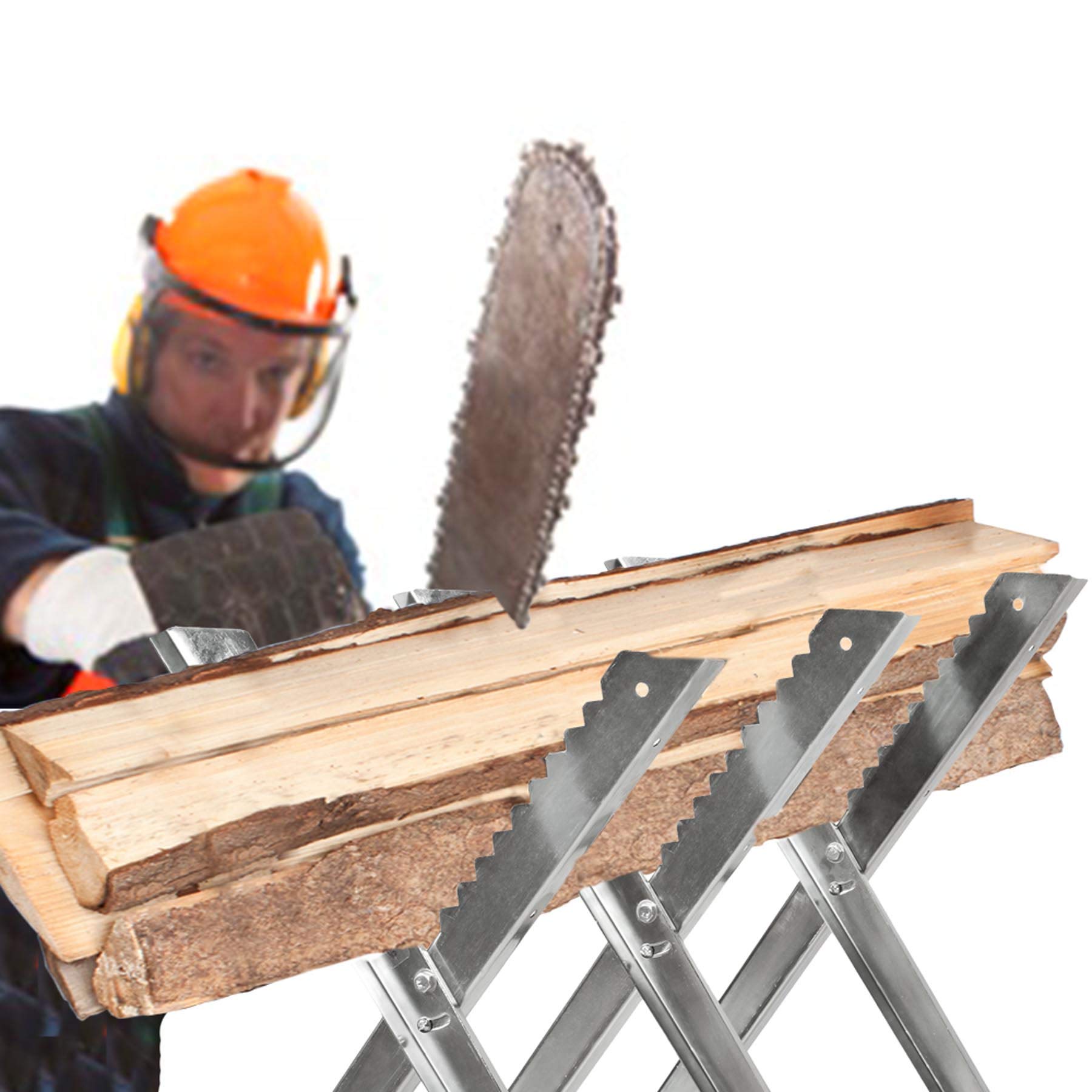 tectake Chevalet de Sciage Hubert 3 Pieds, Ajustable pour Différentes Épaisseurs de Bois, Construction Stable Solide et Résistante