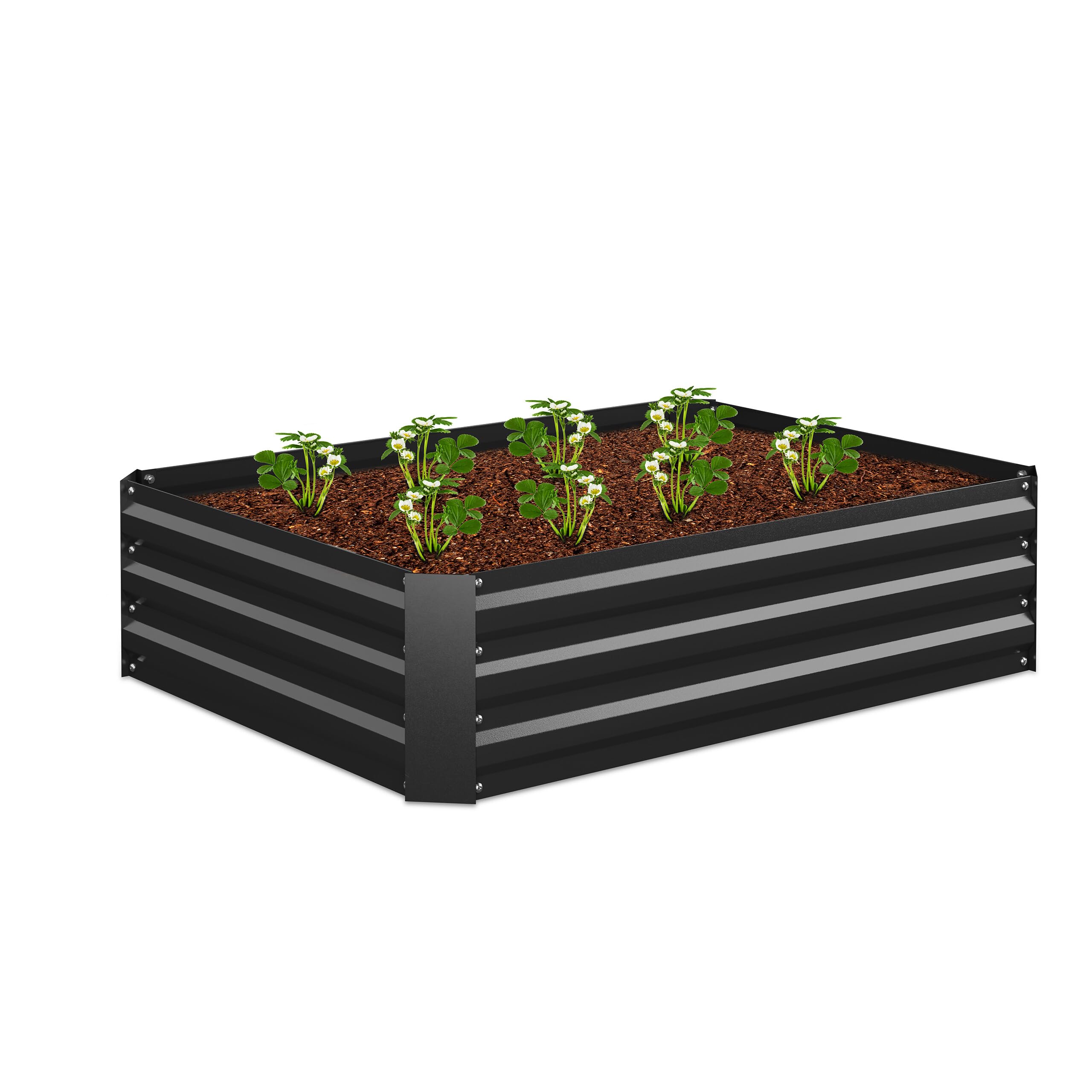 Relaxdays Fioriera Rialzata in Ferro Zincato, Aiuola per Il Giardino, Piante, Fiori, Erbe, HxLxP: 30x120x90 cm, Nero