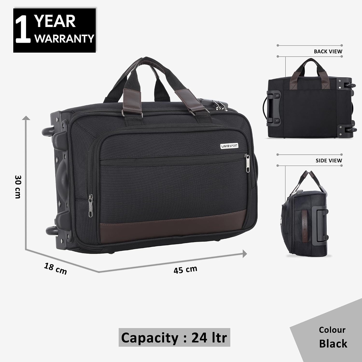Lavie Sport 45 cms Matrix Wheel Duffle Bag | Laptop Compatiable and Combi Lock, Brown, 45 Cms, Lavie Sport 45 cms Matrix Wheel Duffle Bag | Laptop Compatiable and Combi Lock | (Black/Choco)