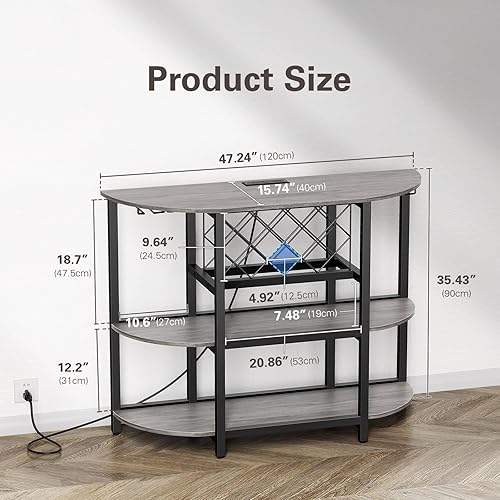 Miniatura 23 de Zarler Carrito de bar con toma de corriente fácil de montar, gabinete de bar LED para el hogar, para licor, 47.3 pulgadas de largo x 15.8 pulgadas