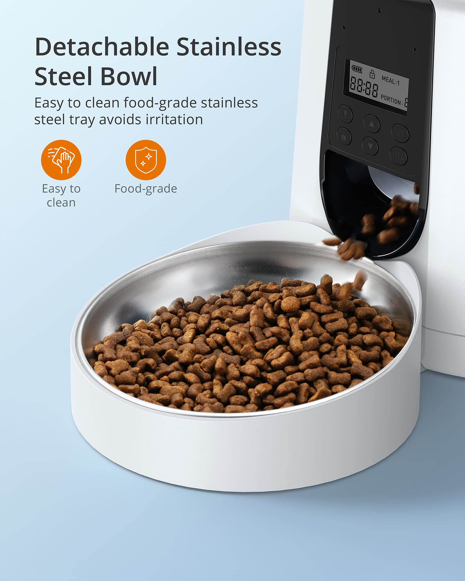 LLSS Automatic Cat Feeder, 4L Food Dispenser, Timed Feeder with Detachable Stainless Steel Bowl