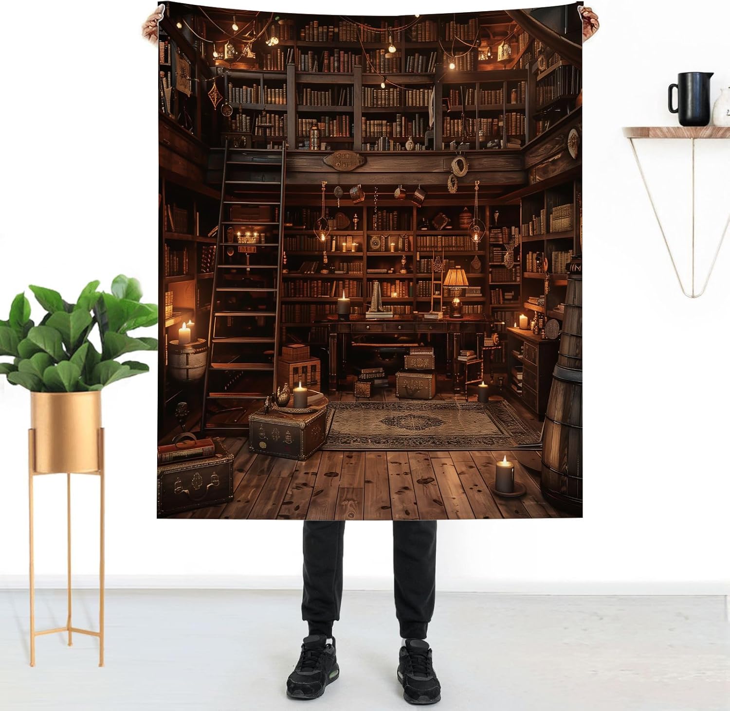 Vintage Bookshelf Bookcase 40" x 50" Old Retro Library Super Soft Bedding Fleece Throw Blanket Luxury Bed Blanket Sofa Living Room Bedroom Warm Lightweight for Men and Women