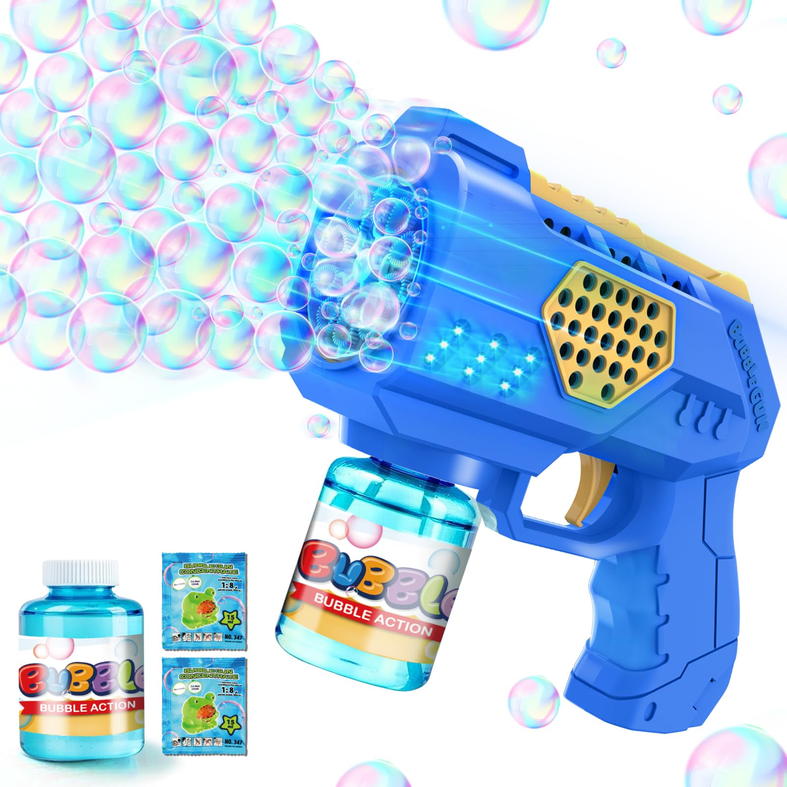 Seifenblasenpistole Seifenblasenmaschine Kinder Seifenblasen Machine: LED Licht Seifenblasen Elektrisch Mit 100 ML Tank Blau Automatische Bubble Maker Für Kids Shooter Party Spielzeug (Blau)