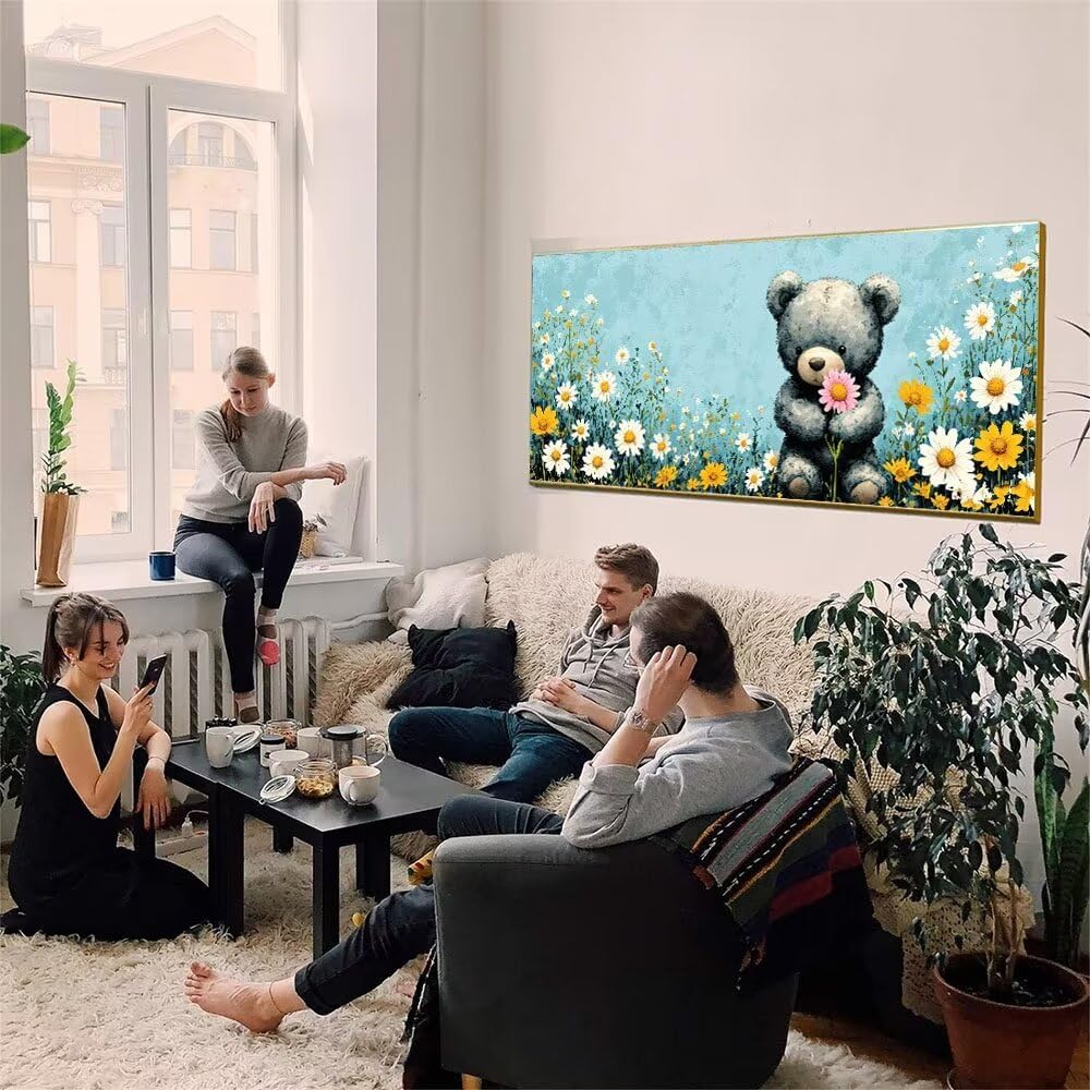 Malen Nach Zahlen Erwachsene xxl, Paint by Numbers Malen Nach Zahlen Teddybär, DIY Geschenk Art mit Pinseln und Acrylfarben Handgemalt Ölgemälde Leinwand für Home Décor, Ohne Rahmen 80x160cm W-285