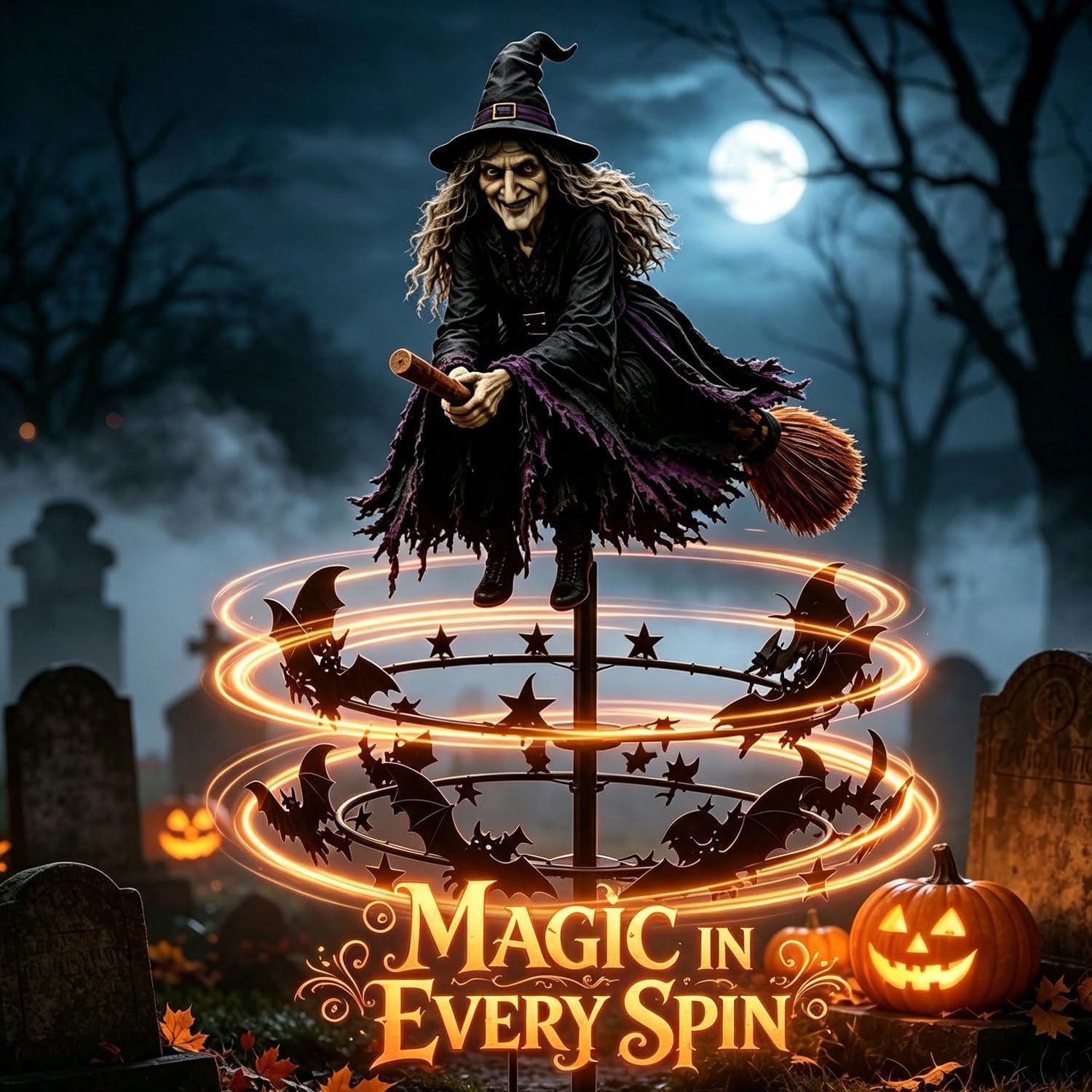 Enchanted Witch Garden Wind Spinner Metal Halloween Yard Art Metal Halloween Yard Art for Outdoor Garden Stake Decoration,Patio Pathway Fall Decorations,Halloween Lawn Ornament