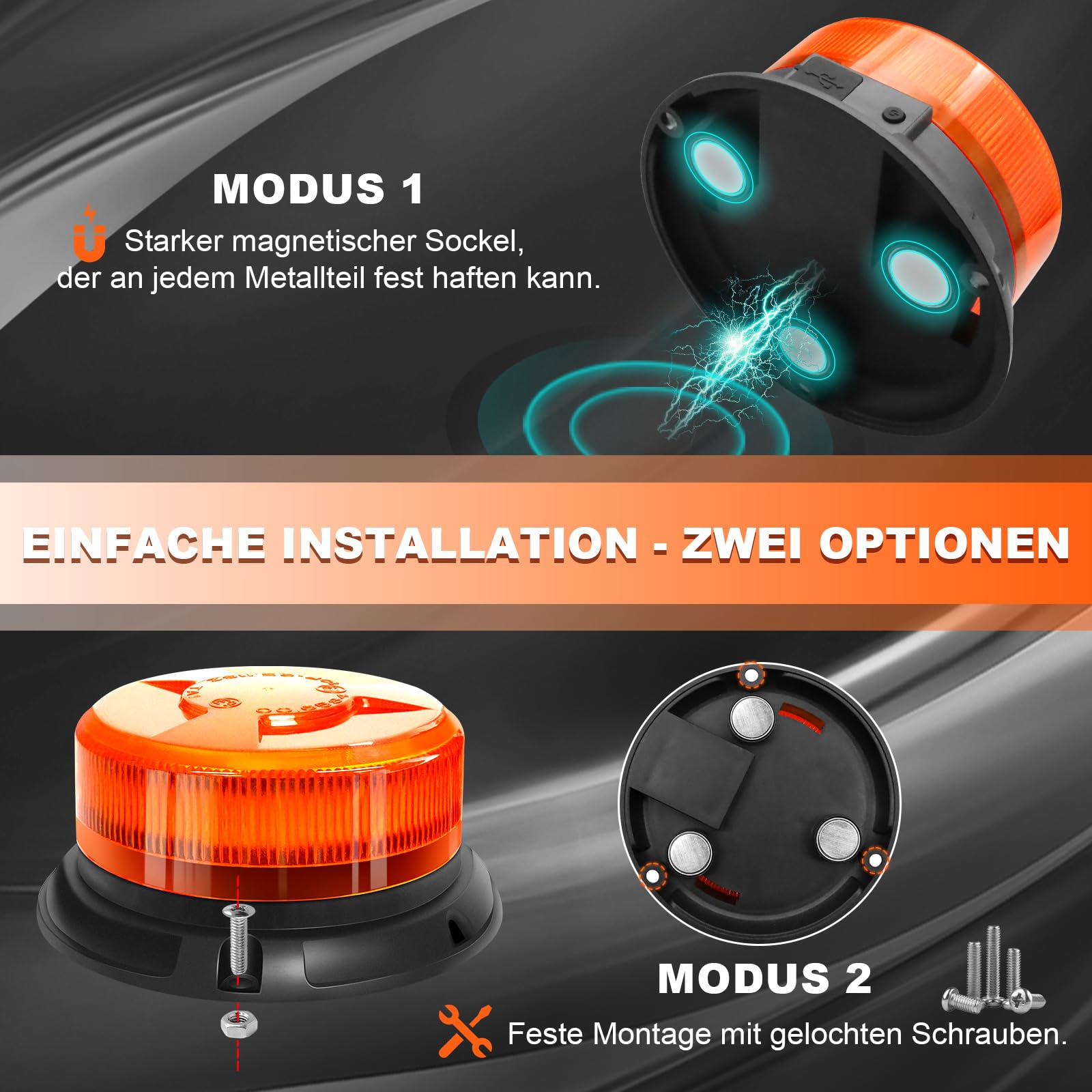 antom rundumleuchte akku Mit Fernsteuerung 9 Blitzmuster 12V 24V Gelb Warnleuchte led magnet mit 3 Meters-Kabel und USB-Kabel für Auto LKW Traktor Golfwagen SUV