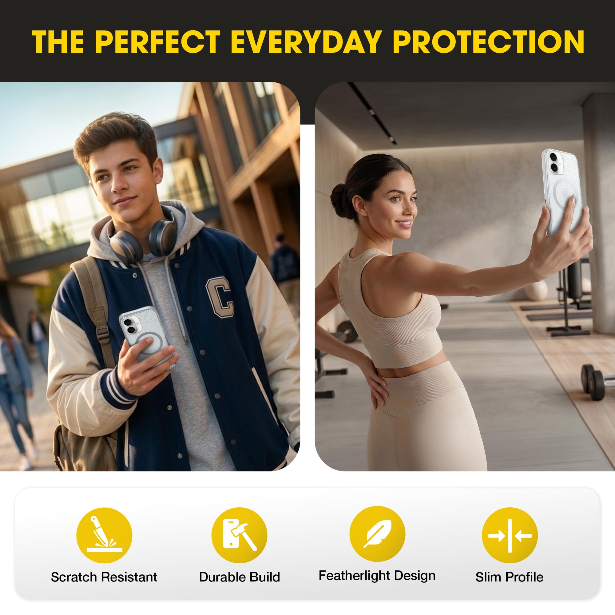 OtterBox Symmetry Clear Series + - Funda para iPhone 16, se Ajusta a MagSafe, Ultra Elegante, Bordes elevados Que protegen la cámara y la Pantalla, Embalaje no minorista (Transparente) (Polvo de