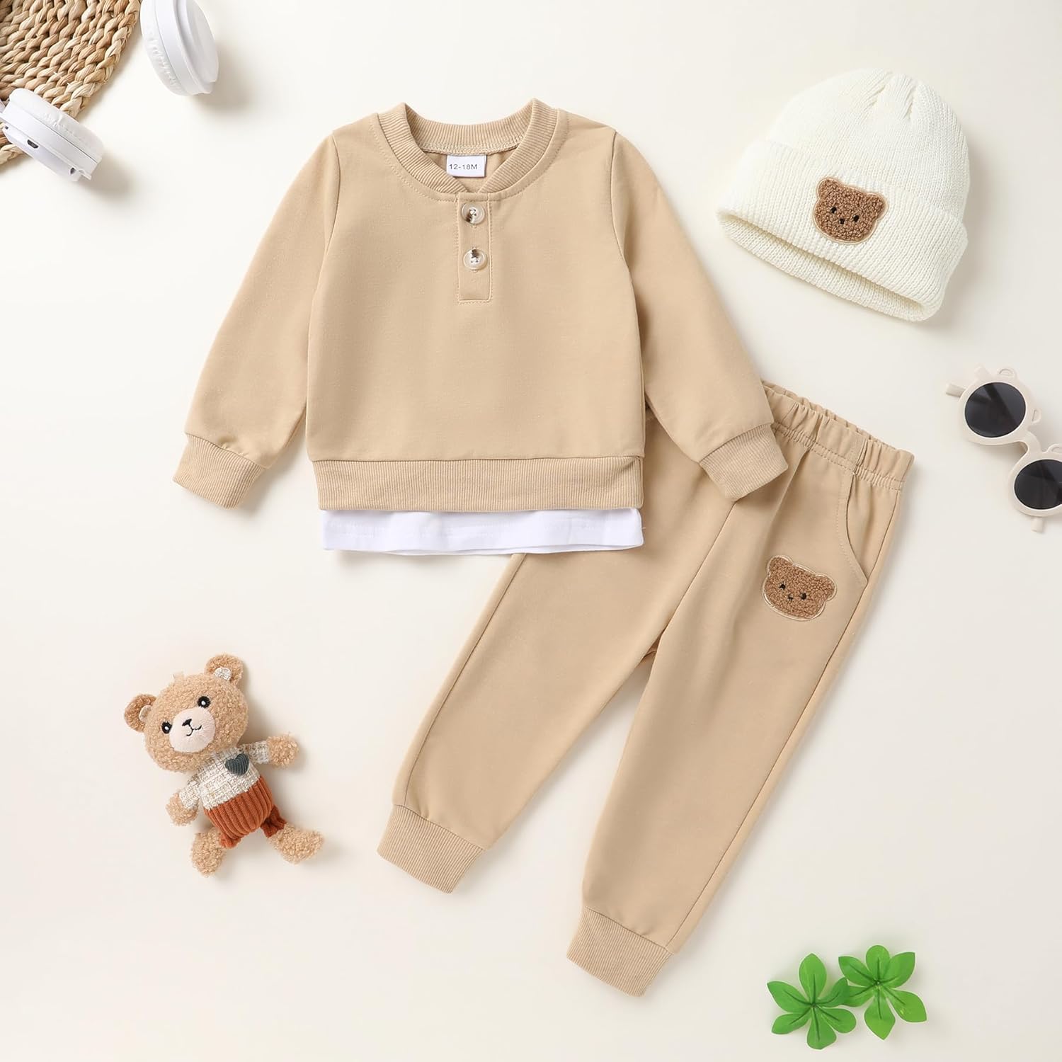 YOUNGER TREE Toddler Fall Outfits Baby Boy Sweatshirt Top Sweatpants Set Cute Sweatsuit for Boy Winter Clothes with Hat - Image 2