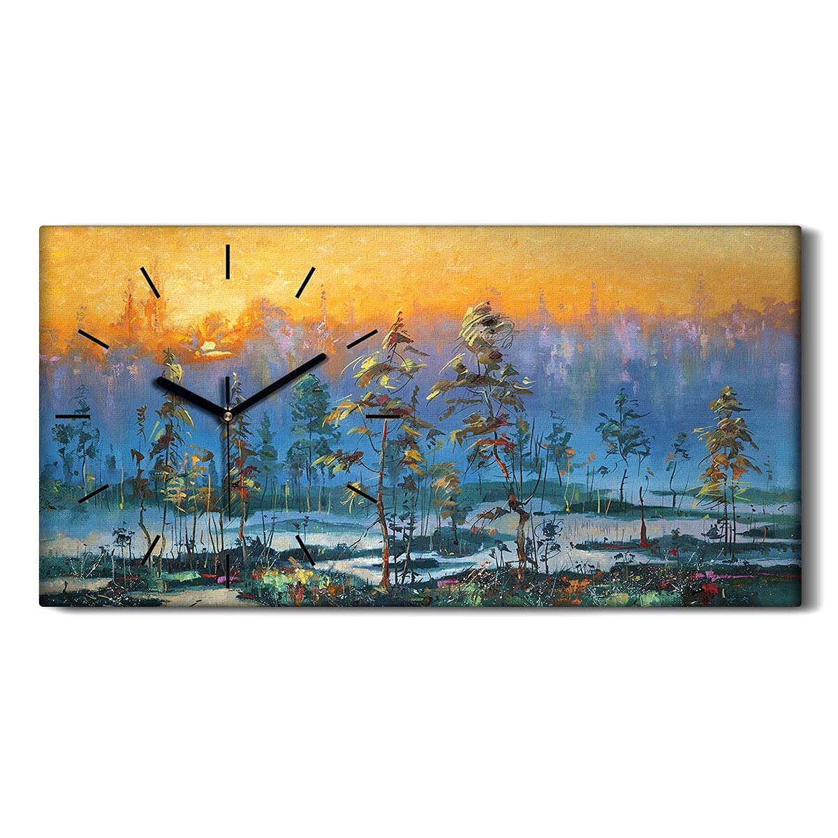 Horloge Silencieuse Toile 60x30cm Tableau Déco Salon Chambre Moderne Forêt