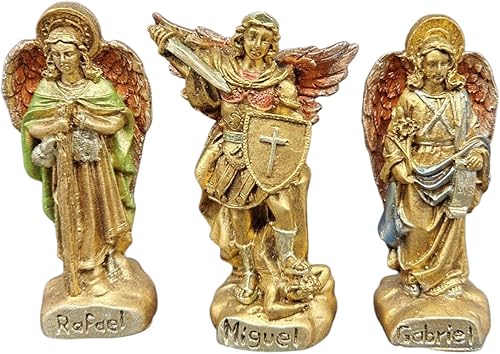 Miniatura 2 de Set of 3 Decorative Archangels, Religious Figures of Raphael, Michael and Gabriel, 9 cm, Gold Finish