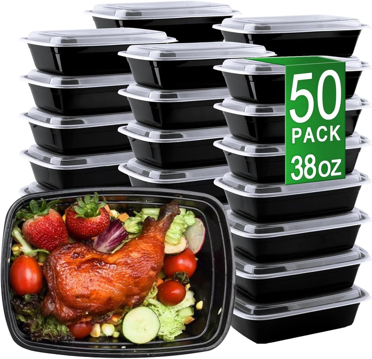 50 Pack Disposable Meal Prep Containers, 38oz, Leakproof & Safe 50 Pack Disposable Meal Prep Containers, 38oz, Leakproof & Safe
