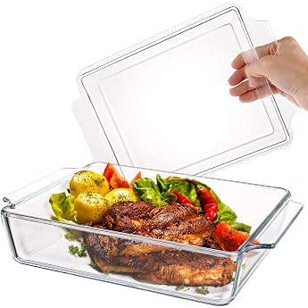 2L Rectangular Casserole Dish with Glass Lid 29 x 20 x 9 cm Lasagne Moulds Glass Casserole Storage Container for Roasting Oven Electric Hob Casserole Dish Made of Heat Resistant for Lasagne Meat