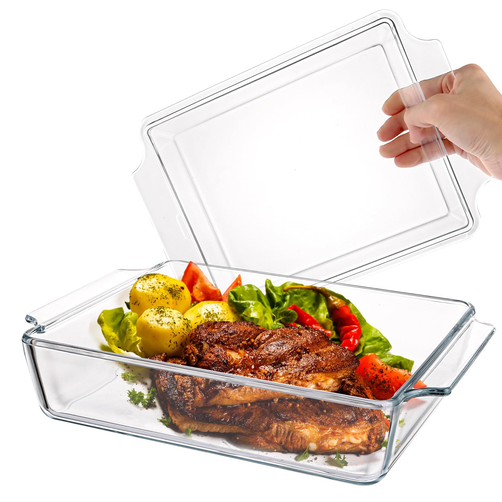 Plat à four rectangulaire 2 l avec couvercle en verre - 29 x 20 x 9 cm - Plat à lasagnes - Récipient de conservation en verre pour rôtir, four, cuisinière électrique, plat à gratin résistant à