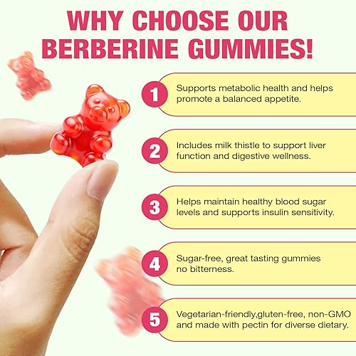 Miniatura 6 de Gomitas de berberina con canela de Ceilán, 1000 mg, cardo mariano, ACV, suplemento de berberina para apoyo energético y metabolismo, salud