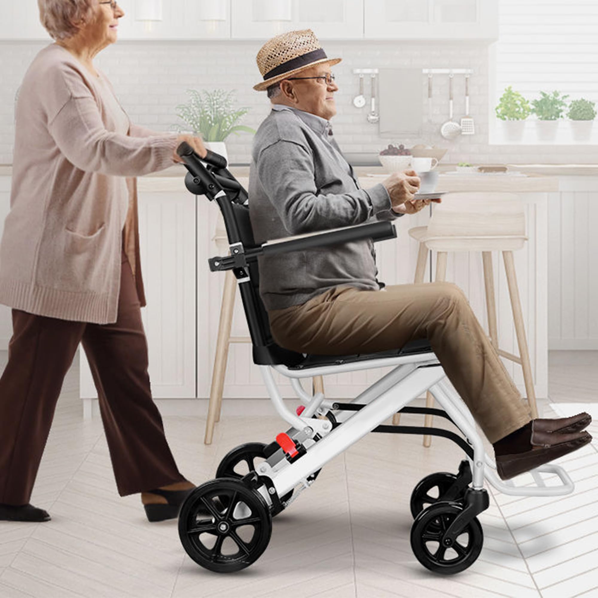 Leichter faltbarer Rollstuhl für Erwachsene – ergonomischer Aluminiumstuhl, 6 kg, 100 kg für ältere Menschen und Behinderte, perfekt für Reisen